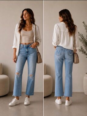 Mother The Hustler Ankle Fray Thrilling Shots Light Blue Wash Distressed knee 25